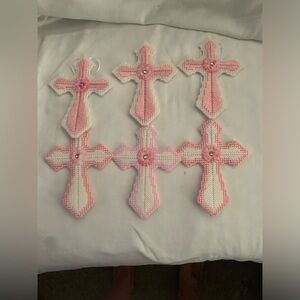 Six Handmade Crosses, Plastic Canvas With A Center Flower Embellishment